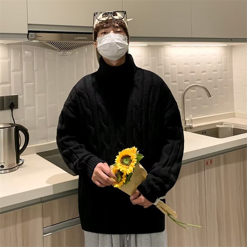 高领毛衣男秋冬加厚麻花针织衫ins潮流痞帅宽松打底线衣YM006-P45,男装T恤,星座1008-2