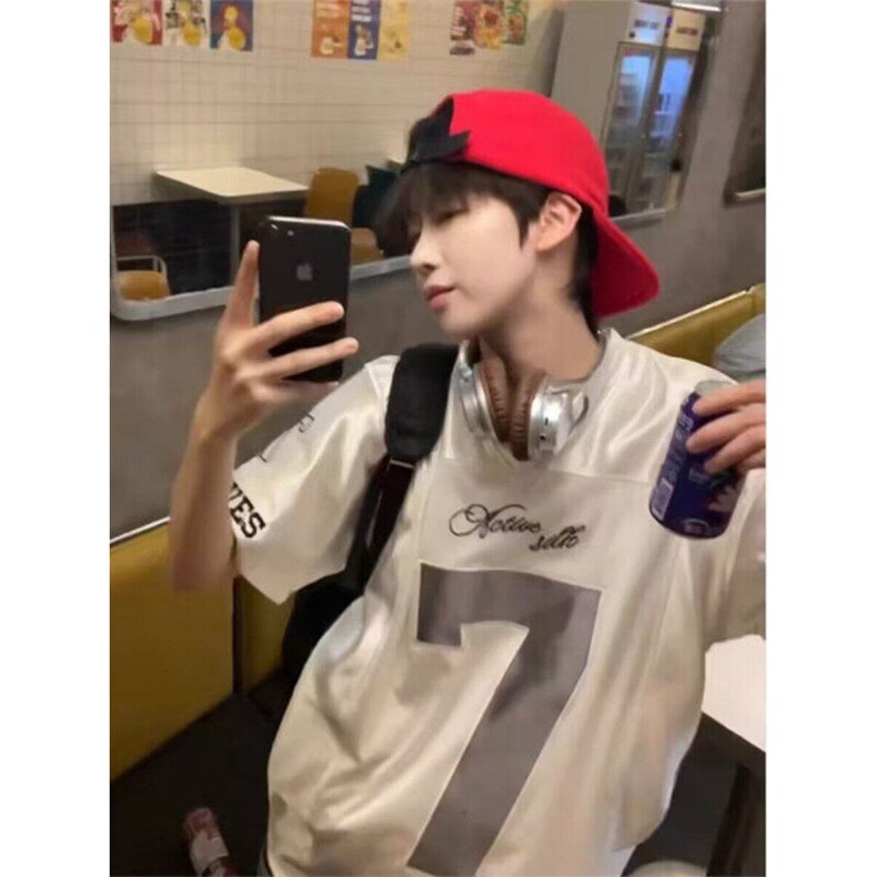 Q146/P46色丁拼网眼刺绣短袖t恤男潮牌夏季宽松五分袖,男装T恤,星座1506
