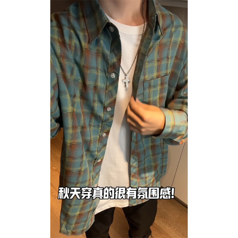 控价59港风格子衬衫宽松外套男女衬衣百搭格子外套CS2413P35,男装衬衫,电商A128