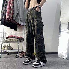 D181-P48美式高街2025新款潮牌迷彩休闲工装裤男宽松直筒牛仔裤潮，男装牛仔裤，星座603-2