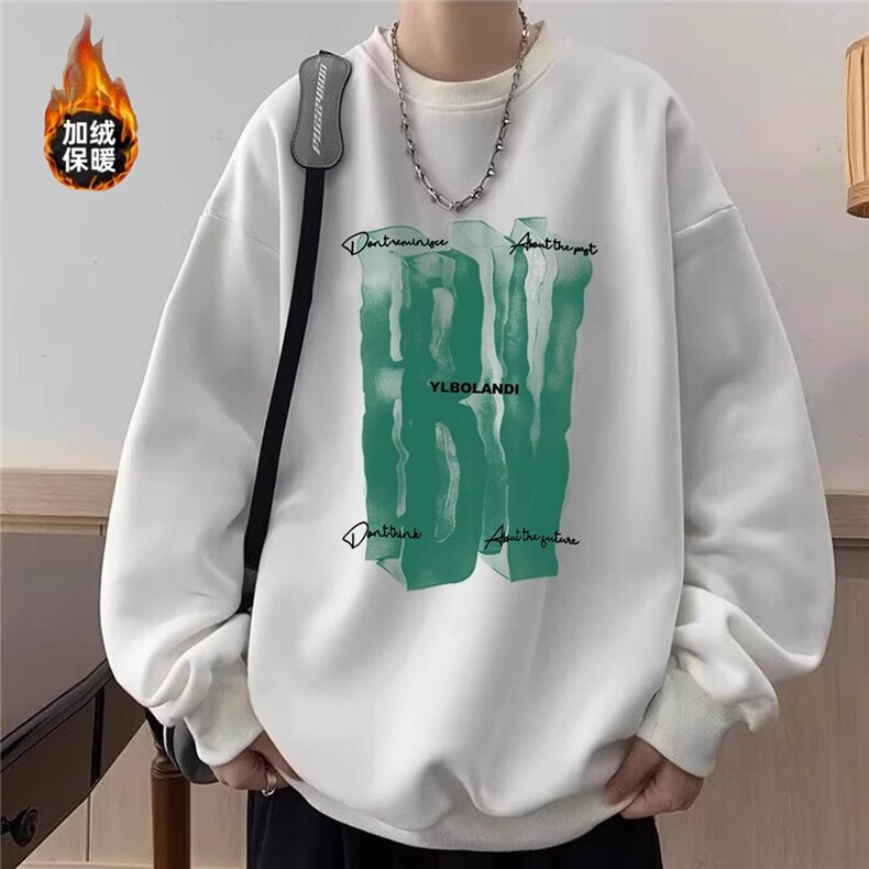 wassup happy卫衣套装男款春秋季潮流圆领上衣搭配牛仔裤一套穿搭图片