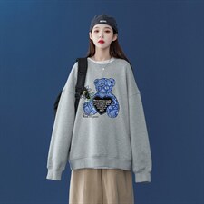 中性风2026秋季新款设计感小熊腰果花印花圆领卫衣W175P30控48，男装卫衣，A247A
