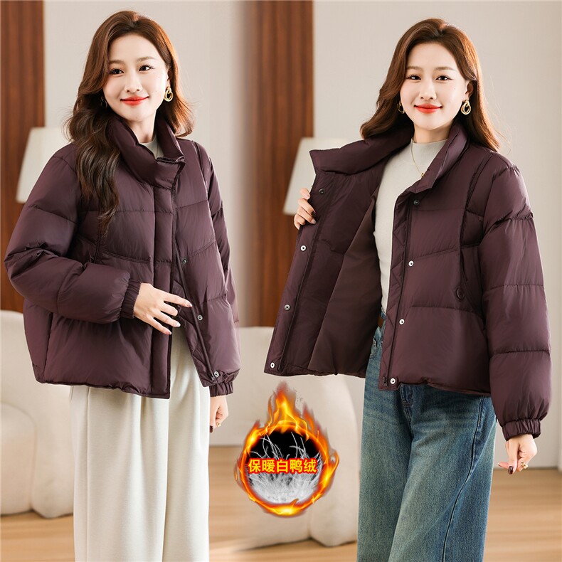 羽绒服女冬季保暖纯色简约百搭设计感羽绒外套图片