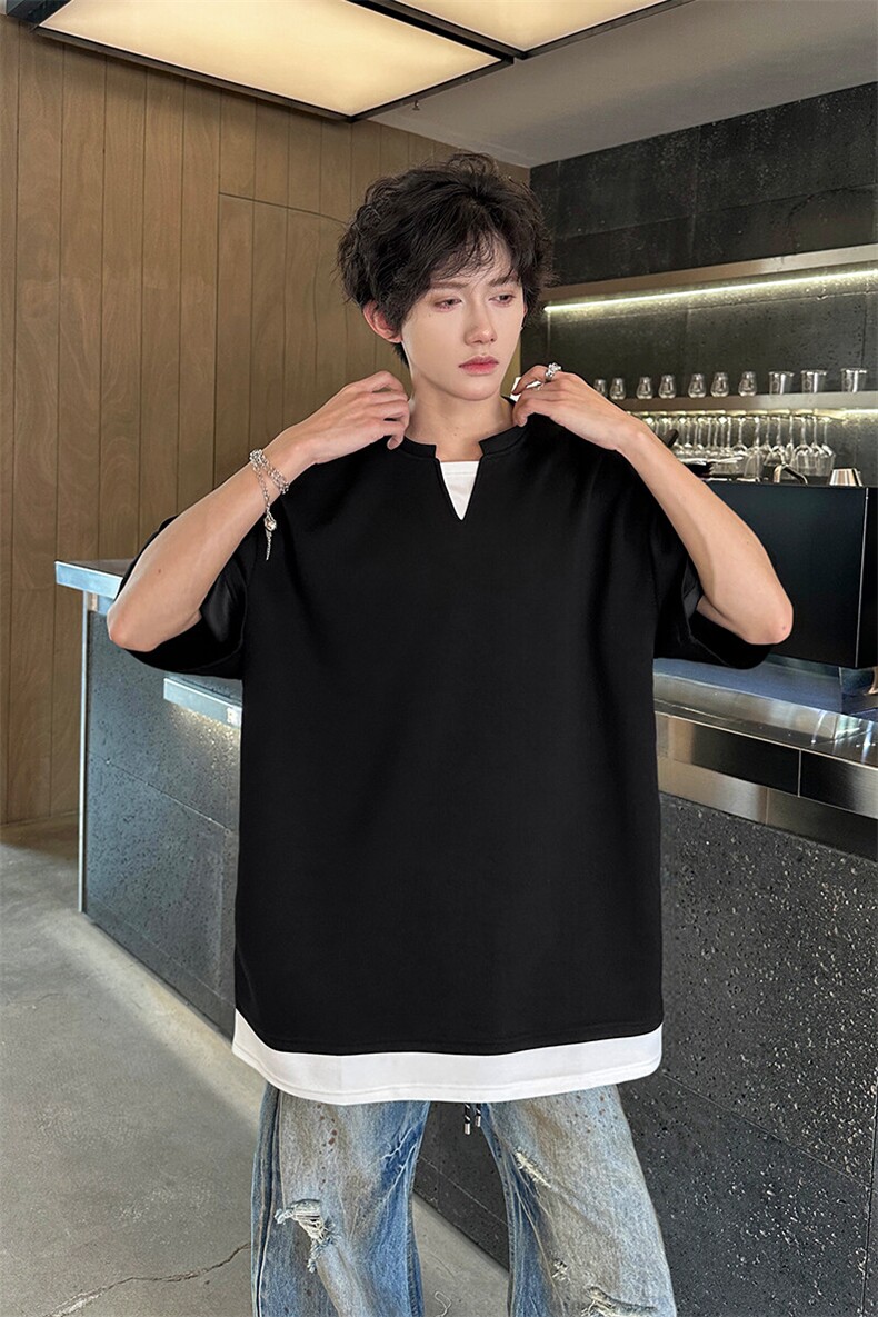 8XL-M特大码短袖男假两件五分袖高品质空气层宽松上衣DX321P35,男装T恤,电商D206-1