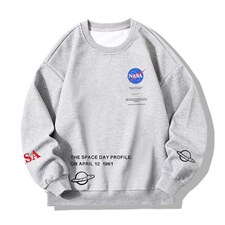 NASA华夫格卫衣圆领卫衣男长袖t恤男外套HW76243-P30加绒款-P40，男装卫衣，电商A040