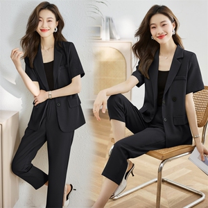 时尚西装套装女2025年夏季新款显瘦气质绿色西服两件套潮图片