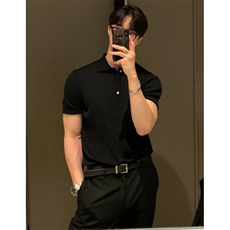 翻领polo衫短袖男宽松休闲夏季薄款纯色针织衫t恤打底衫T2217，男装Polo衫，星座1116A-2（原606A-1）