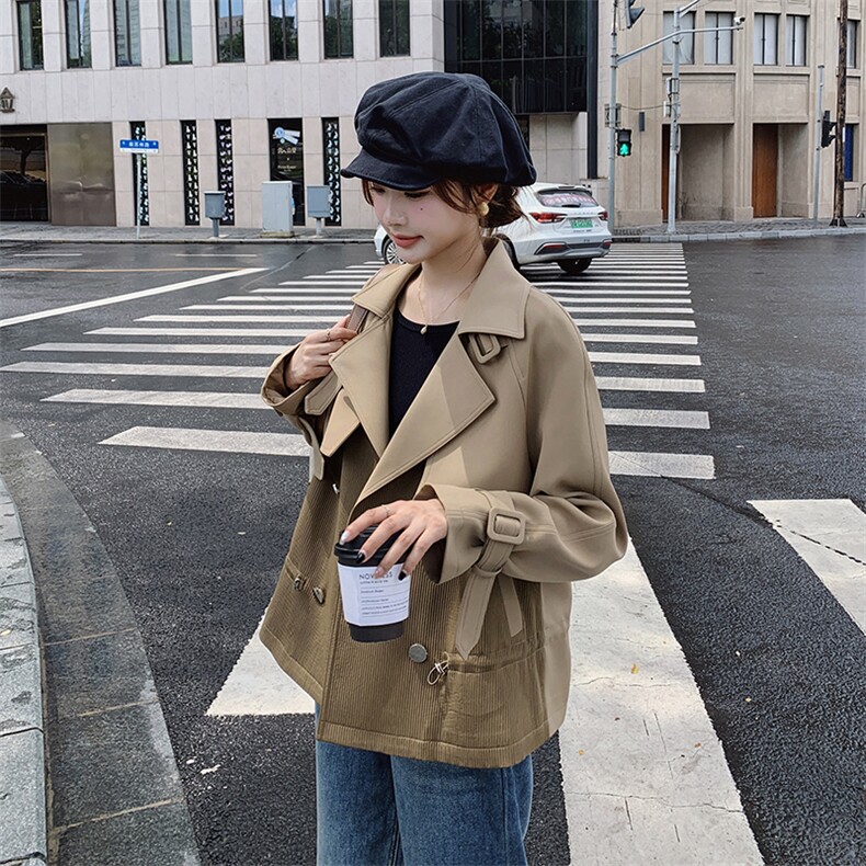 拼接短款工装风衣外套女春秋2025新款小个子洋气小众炸街夹克上衣,女装短外套,艾仟回(原伊仟回)
