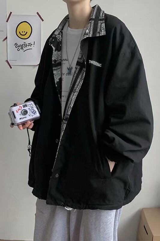 港风秋季两面穿夹克男士韩版复古潮牌工装外套宽松JK46/P60,男装夹克,电商D202