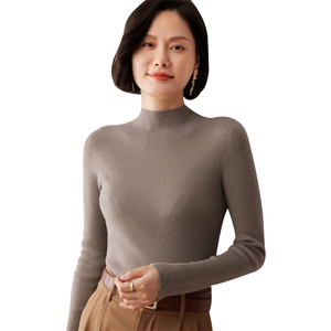 秋冬新款洋气时尚百搭显瘦女款精纺一线成衣半高领35%羊绒衫图片