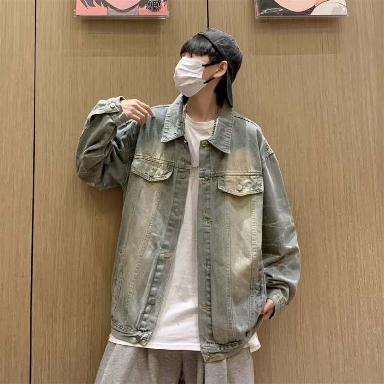美式复古渐变牛仔外套男秋工装夹克设计感宽松休闲上衣W2132-P63,男装夹克,星座1109-3
