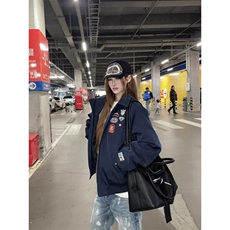 美式复古刺绣徽章飞行夹克棒球服男女嘻哈休闲冬季棉衣外套潮，男装夹克，四季星座505