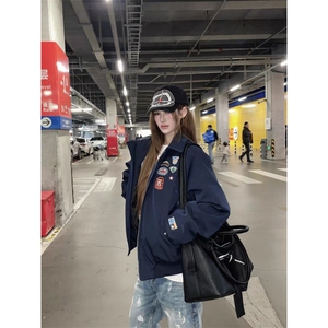 美式复古刺绣徽章飞行夹克棒球服男女嘻哈休闲冬季棉衣外套潮图片
