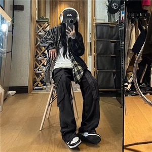 美式复古多口袋做旧工装裤男街头宽松阔腿直筒长裤潮GK202-p45图片