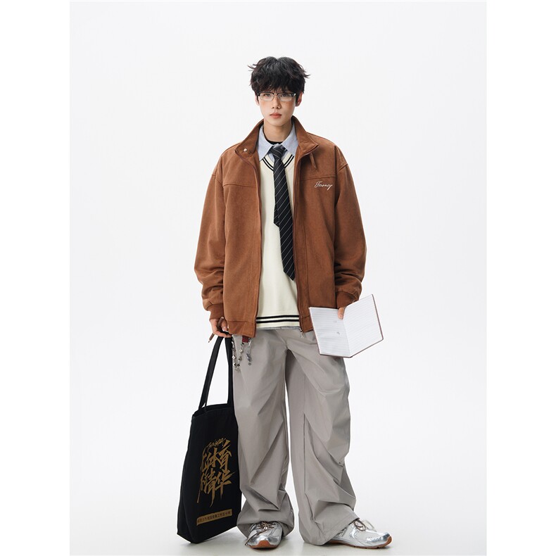 复古麂皮绒立领外套男女潮牌大码春秋飞行夹克美式外套JK5210/P80,男装夹克,电商B238