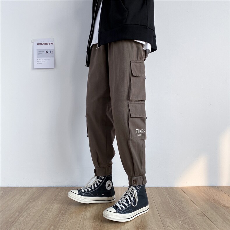 2024春季纯棉港风男美式宽松直筒束脚休闲裤工装裤K5251P45，男装休闲裤，星座225-5