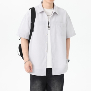 GENIOLAMODE夏季日系竖状条纹短袖衬衫男2025新款复古宽松休闲潮图片