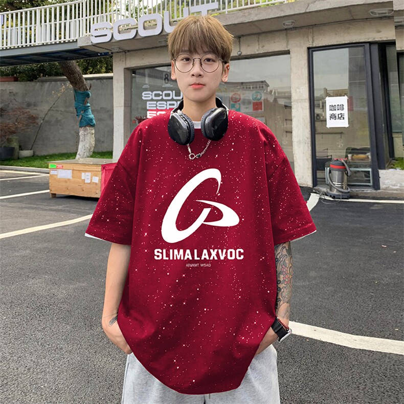 量大优供抖音视频支持得物配合二开美式满天星亮片短袖T恤MTX382,男装T恤,电商A486
