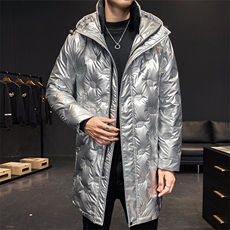 白鸭绒羽绒服男中长款连帽亮面羽绒服男保暖加厚外套男YR33-P130，男装羽绒服，星座1210A