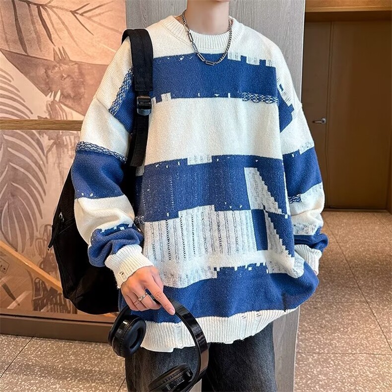 条纹毛衣男秋冬款小众高级感大码针织衫X698P40,男装针织衫/毛衣,星座1116-2