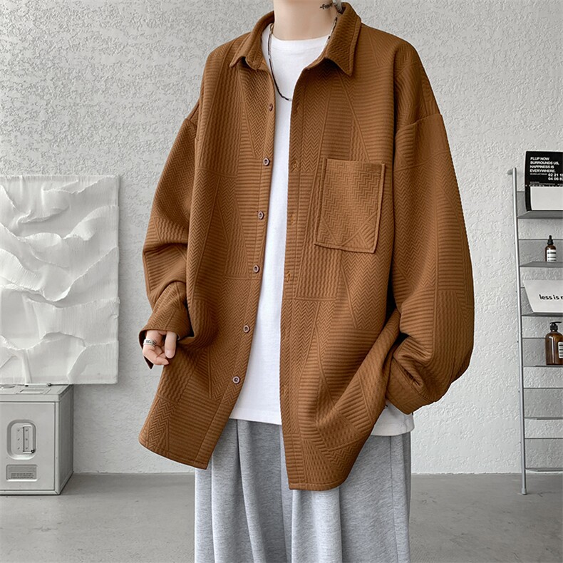 衬衫男秋季新款港风宽松大码提花长袖衬衣CS023-P45，男装衬衫，星座214-3