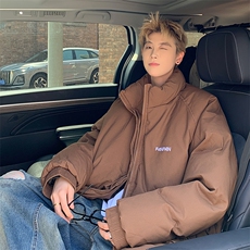 男棉服宽松立领条纹刺绣棉衣加厚棉袄面包服MY8697/特P90咖啡色，男装棉衣，电商A094