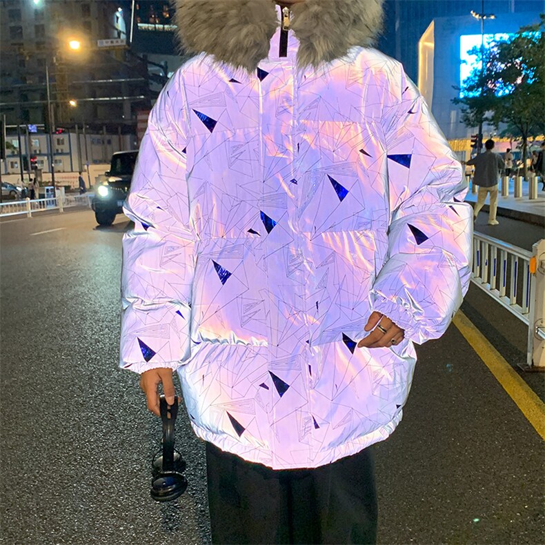 MY2091-P130冬宽松情侣连帽加厚保暖棉衣外套反光棉服男女控168,男装棉衣,电商A009A（原A058A）
