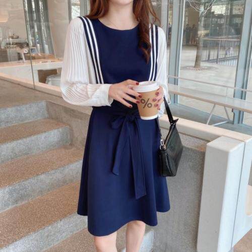 【现货】早春新款韩版学院风拼接连衣裙，女装连衣裙，E莎
