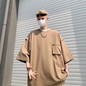 短袖t恤男潮牌夏季宽松五分袖2024年红潮流T0132-P35图片