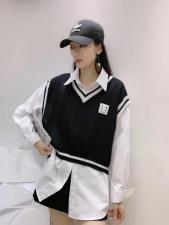 2021秋装新款假两件套衬衣针织衫上衣,女装其它,蜜思优沫