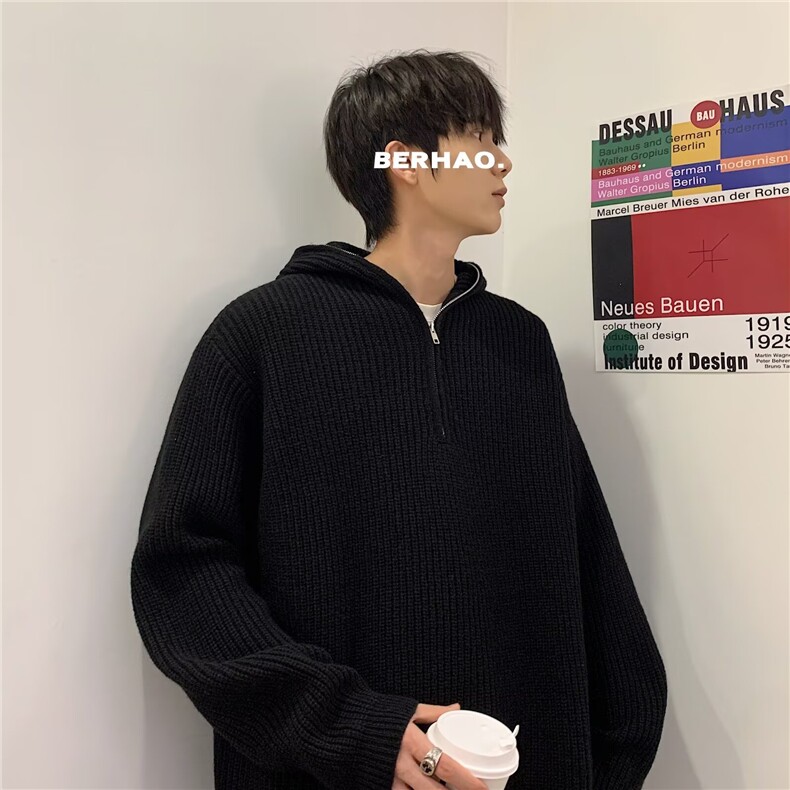 宽松型潮套头春季休闲长袖带帽半拉链连帽毛衣男青少年3115/P55,男装针织衫/毛衣,星座506