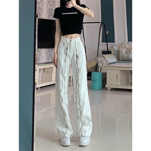 美式ins高街hiphop毛须小众拉链休闲牛仔长裤货号K2309P65控88图片