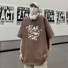 美式高街水洗棉做旧复古夏装纯棉短袖T恤印花XZ211-1-T7702-P38，男装T恤，星座211-1