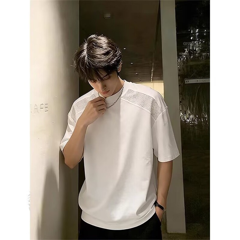 潮牌美式网眼拼接短袖T恤男女夏季宽松情侣重磅上衣513DT3509P22,男装T恤,星座513