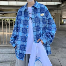格子长袖衬衫男春秋款潮牌痞帅衬衣外套美式复古设计感上衣！C019，男装衬衫，星座601-2