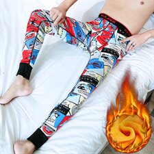 0914男士保暖裤加绒加厚秋裤印花秋冬修身潮男青年棉毛打底裤，睡衣套装，星座510A-1