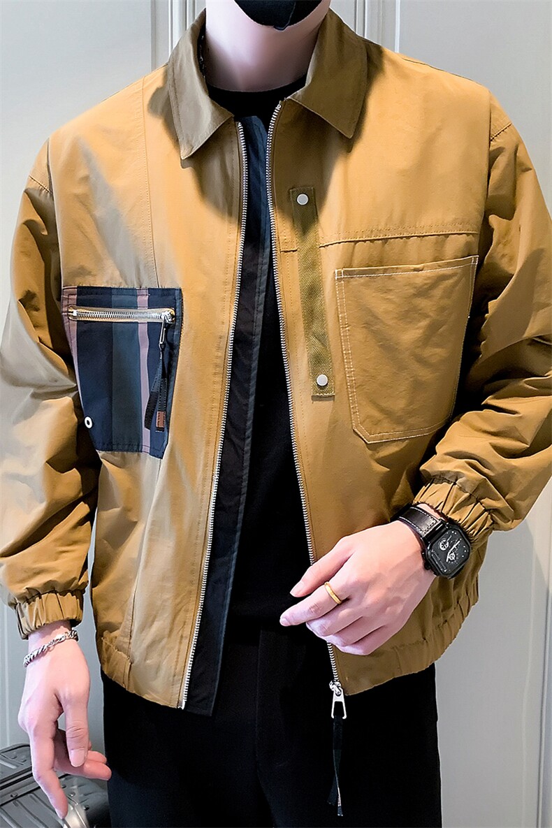 2025新款春季工装外套男拼接潮牌翻领男士夹克A313-1-6613-P110,男装夹克,电商A313-1