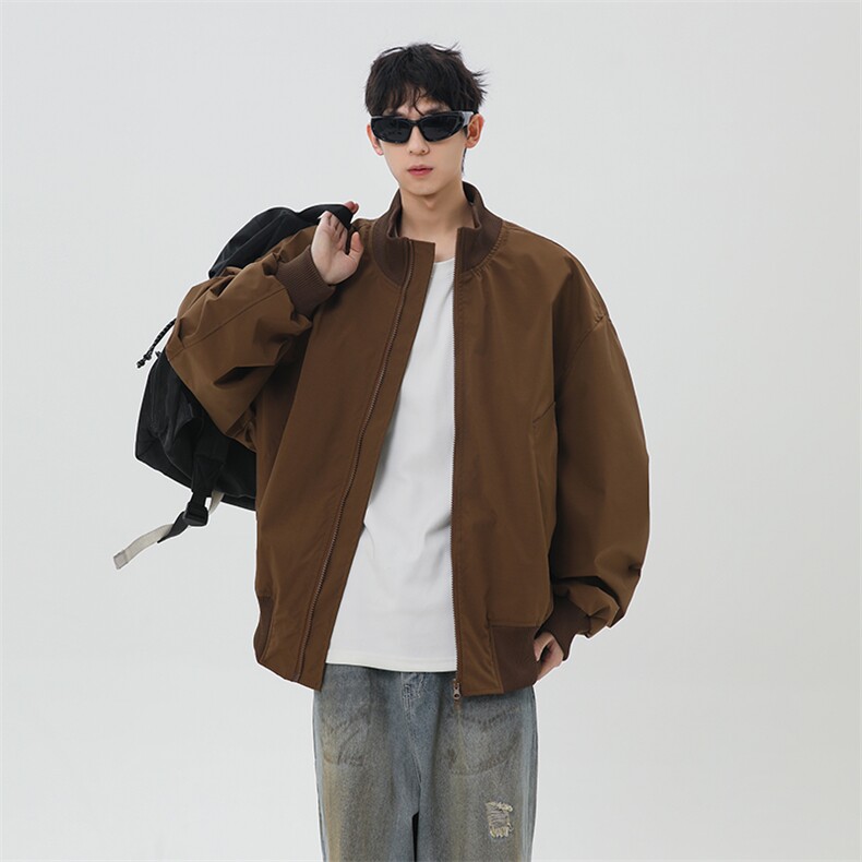 港风日系复古设计感拼接高领开衫夹克外套 XZ213-JK4000-P60控88图片