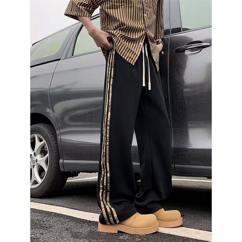 港风夏款男三条杠迷彩条纹直筒休闲卫裤H8012P40,男装休闲裤,星座1013-1