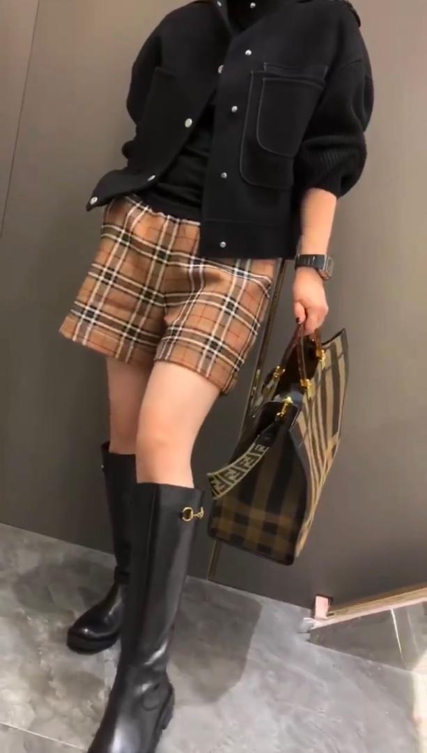 欧洲站2021秋季新款松紧腰双口袋休闲显瘦阔腿短裤,女装其它,L·H·X