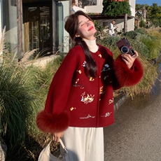 现货新款2183-P390-K569双面羊绒带袖毛狐狸毛可脱，女装双面呢大衣，网红馆