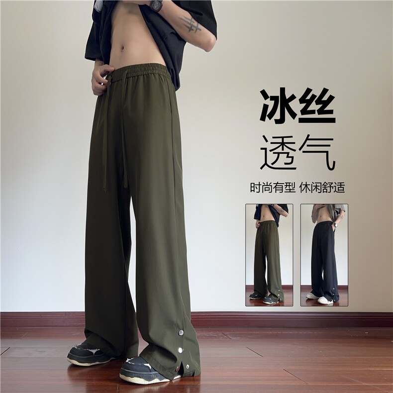 抖音品质潮流双色透气冰丝排扣宽松休闲裤B315-K24137-特p35控68图片