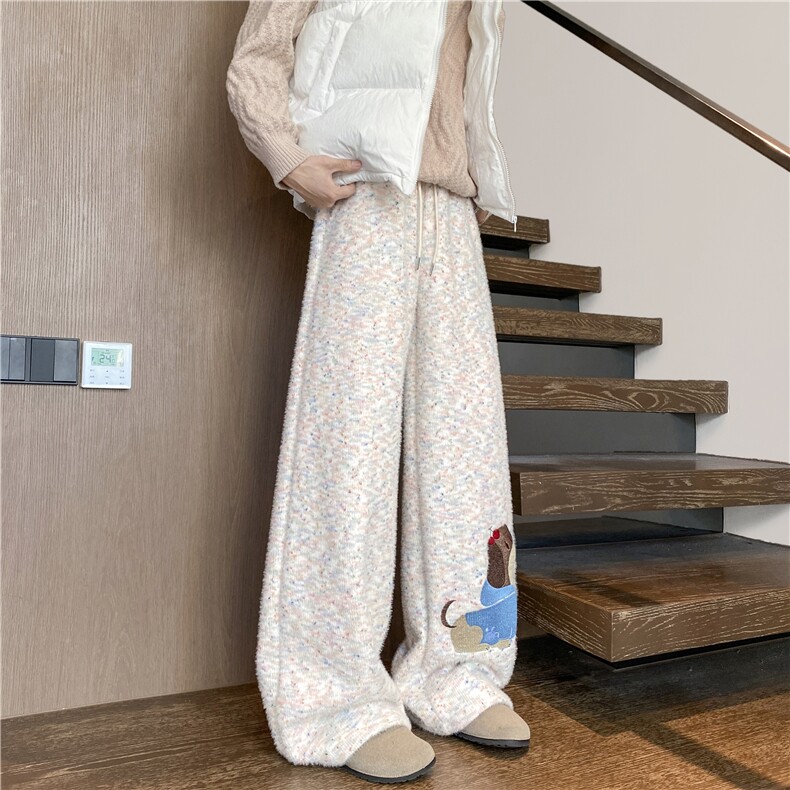 抖音品质马海毛腊肠狗刺绣加绒针织休闲裤B315-K25907JR特p52控98,男装卫衣,电商B315