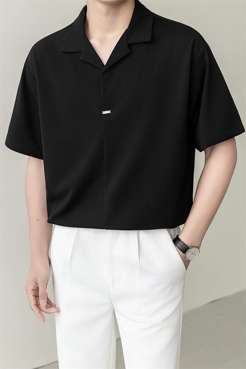 夏男立领纯色衬衫男休闲宽松休闲衬衣轻熟风A236-82552-P55,男装衬衫,电商A236