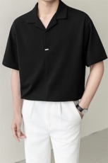 夏男立领纯色衬衫男休闲宽松休闲衬衣轻熟风A236-82552-P55，男装衬衫，电商A236