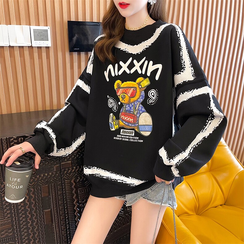 S3607韩版宽松印花卡通小熊大码女装薄款卫衣女P49，女装卫衣/绒衫，星座309B-2