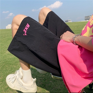 黑色印花冰丝速干短裤男款夏季美式潮牌凉感中裤户外运动五分裤子
