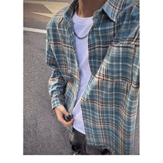 美式复古毛边格子衬衫男女高级感长袖春季垂感翻领衬衣CS1111，男装衬衫，星座1116A（原606A-3）
