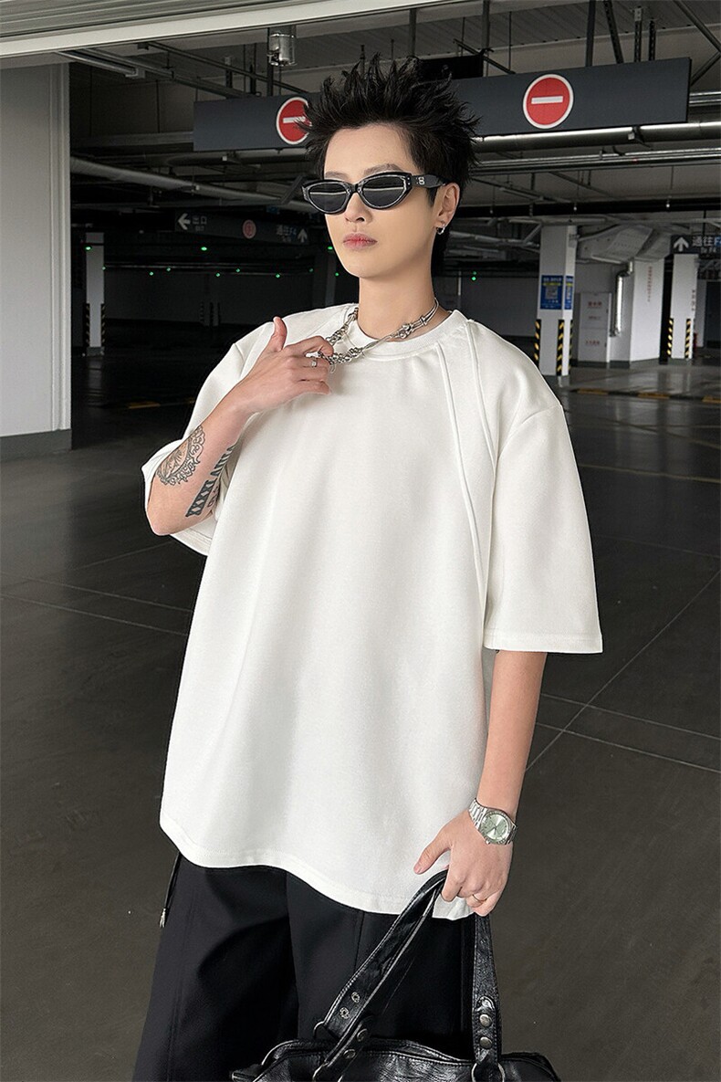 8XL-M美式高街高克重短袖T恤男宽松短款BOXY正肩上衣半袖DX334,男装T恤,电商D206-1