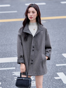 赫本风设计感灰色羊毛大衣女2025年秋冬季宽松休闲遮肚毛呢外套图片